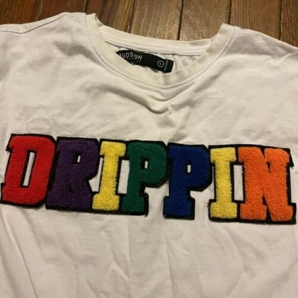 Hudson NYC  Outerwear Drippin White Tee Size Large - Picture 2 of 3